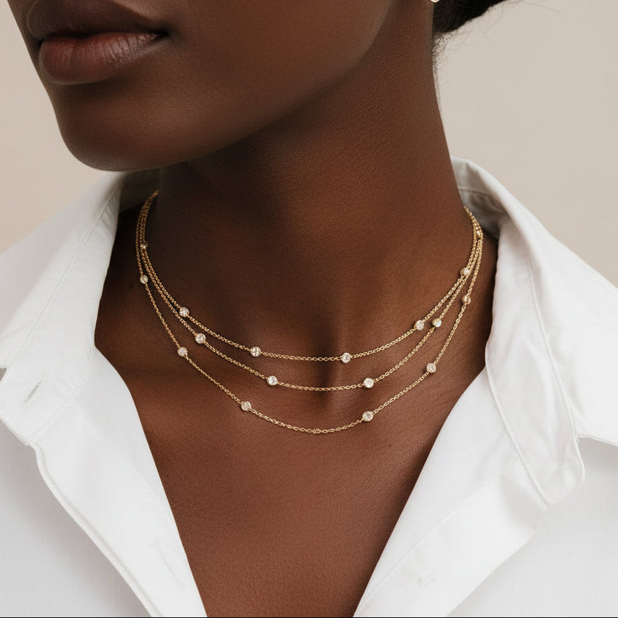 Layered Necklace with Zirconia