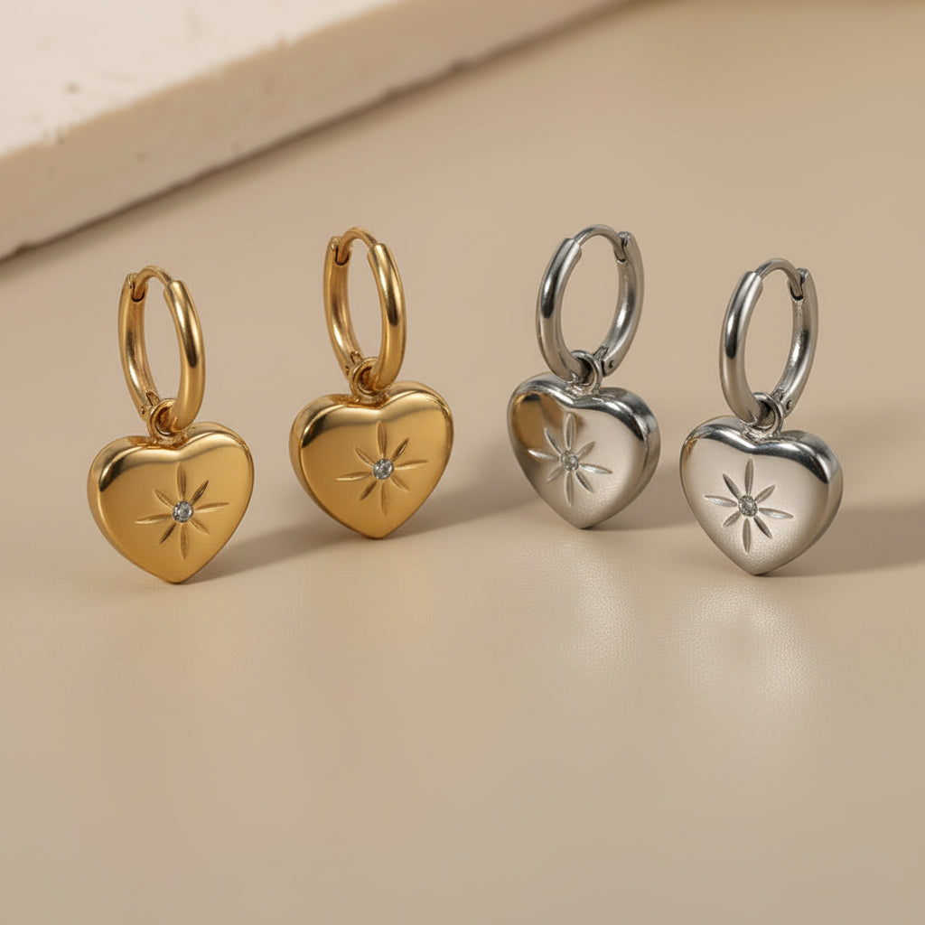 Heart Star Charm Hoop Earrings