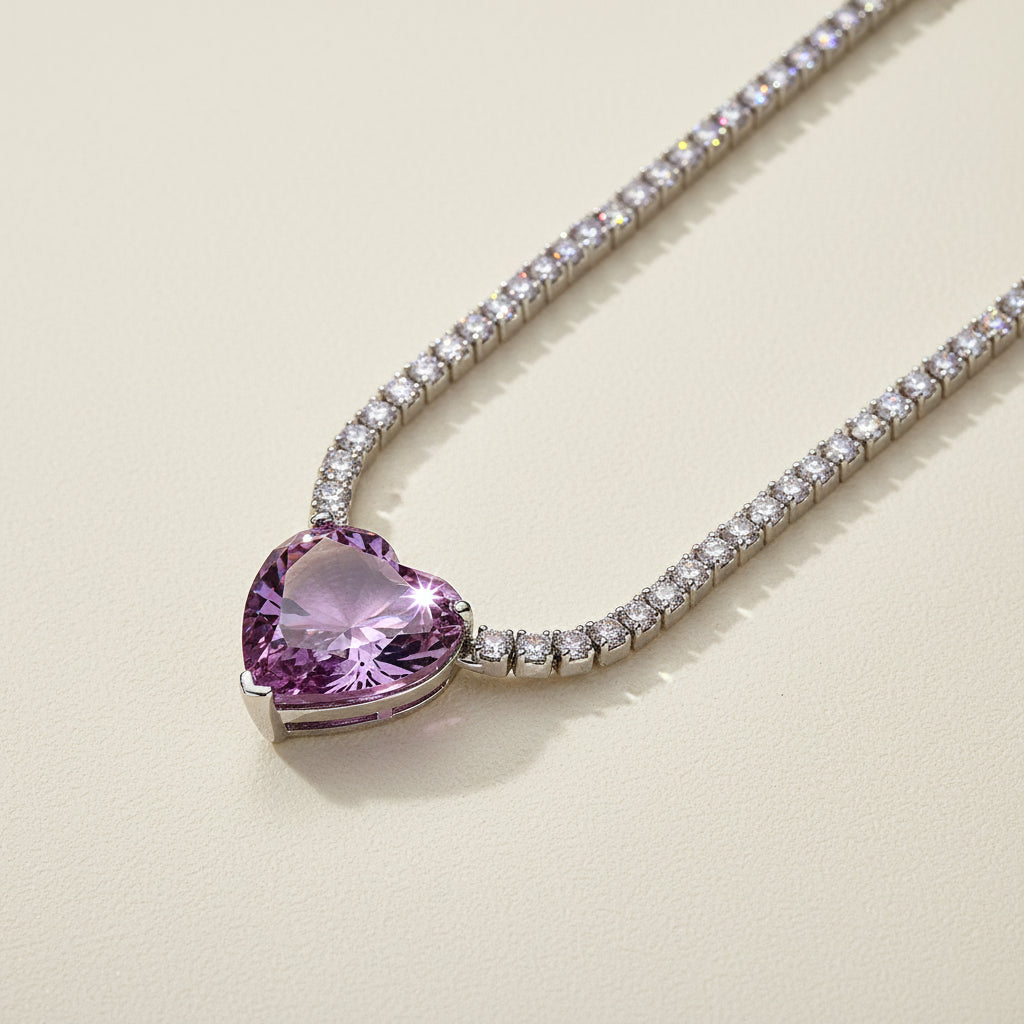 Rhodium Gold Plated Heart Necklace with Zirconia