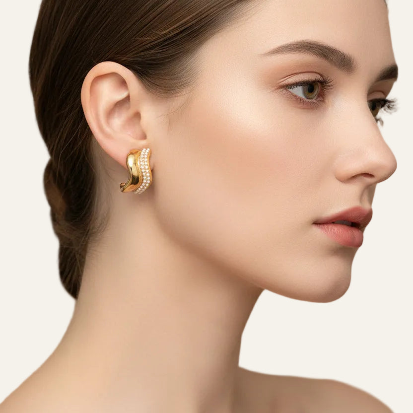 Gold Plated Wave Crystal Earrings