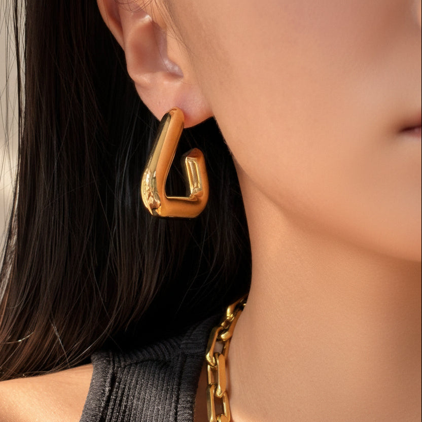 18K Gold Plated Geometric Hoop Earrings