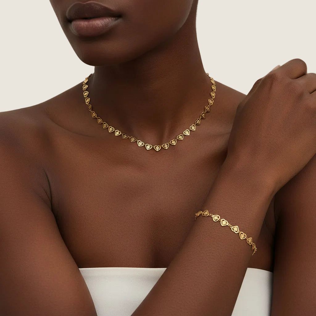 Heart Link Necklace & Bracelet Set