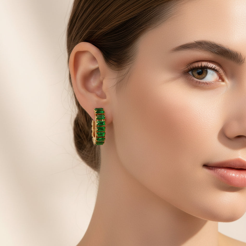 Green Zirconia Hoop Earrings