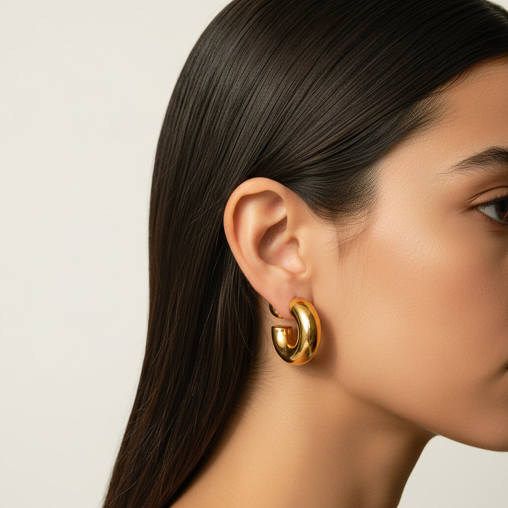 Modern Chunk Hoop Stud Earrings