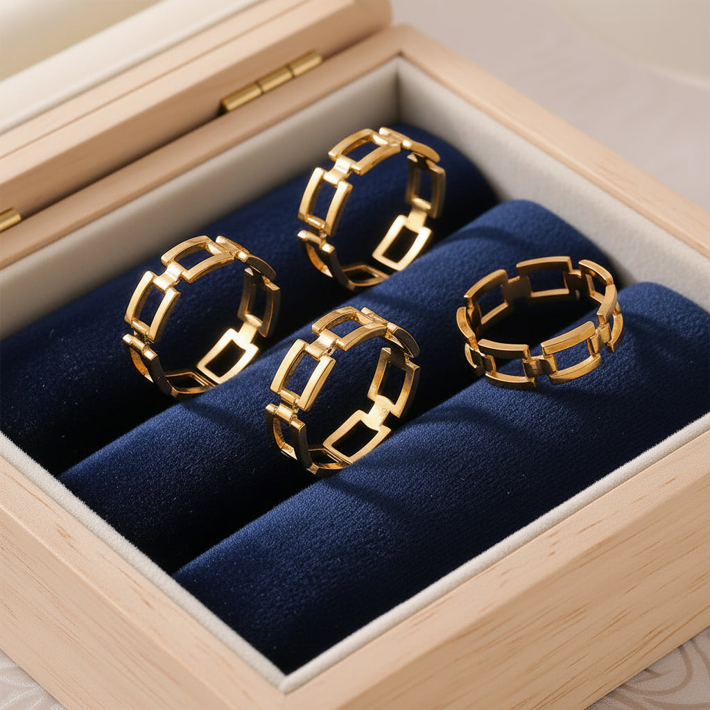 Geometric Link Ring Titanium Steel