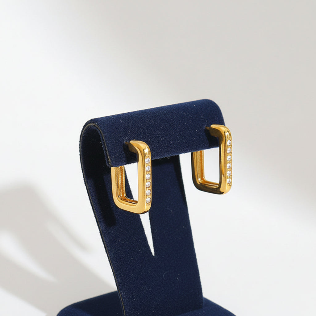 Rectangular Hoop Earrings with Zirconia