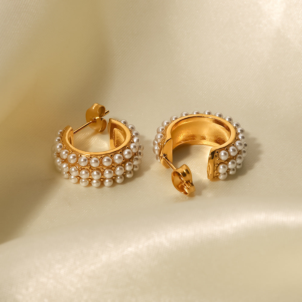 Gold Plated Pearl Hoop Earrings - Timeless Elegance & Luxury