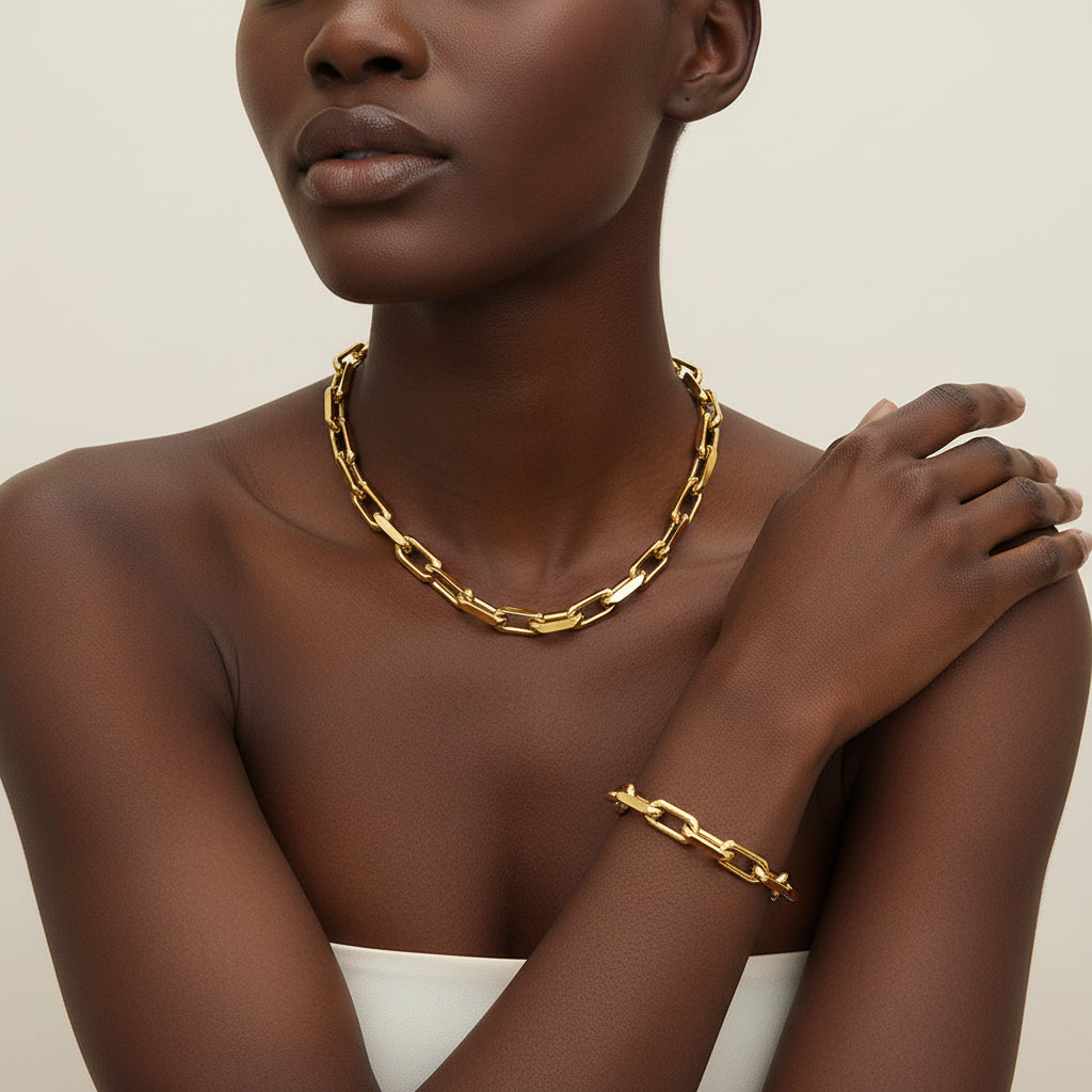 Gold Link Necklace & Bracelet Set