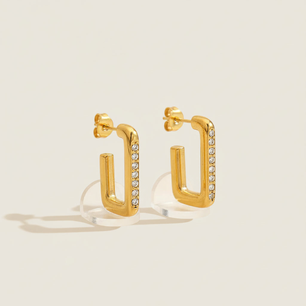Rectangular Hoop Earrings with Zirconia