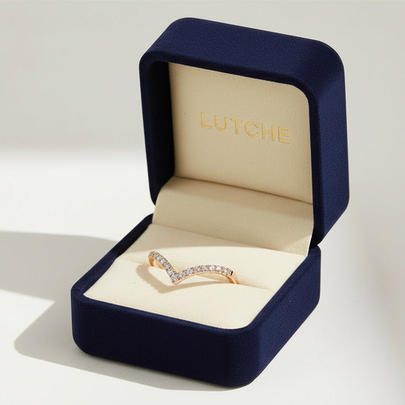 V Shine Ring with Rhinestones