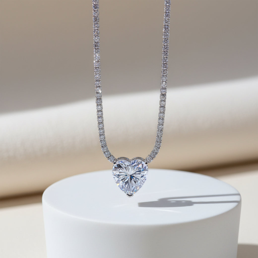 Rhodium Gold Plated Heart Necklace with Zirconia