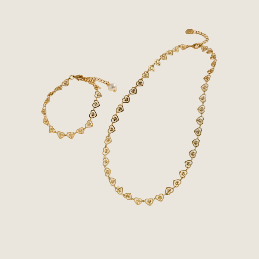 Heart Link Necklace & Bracelet Set