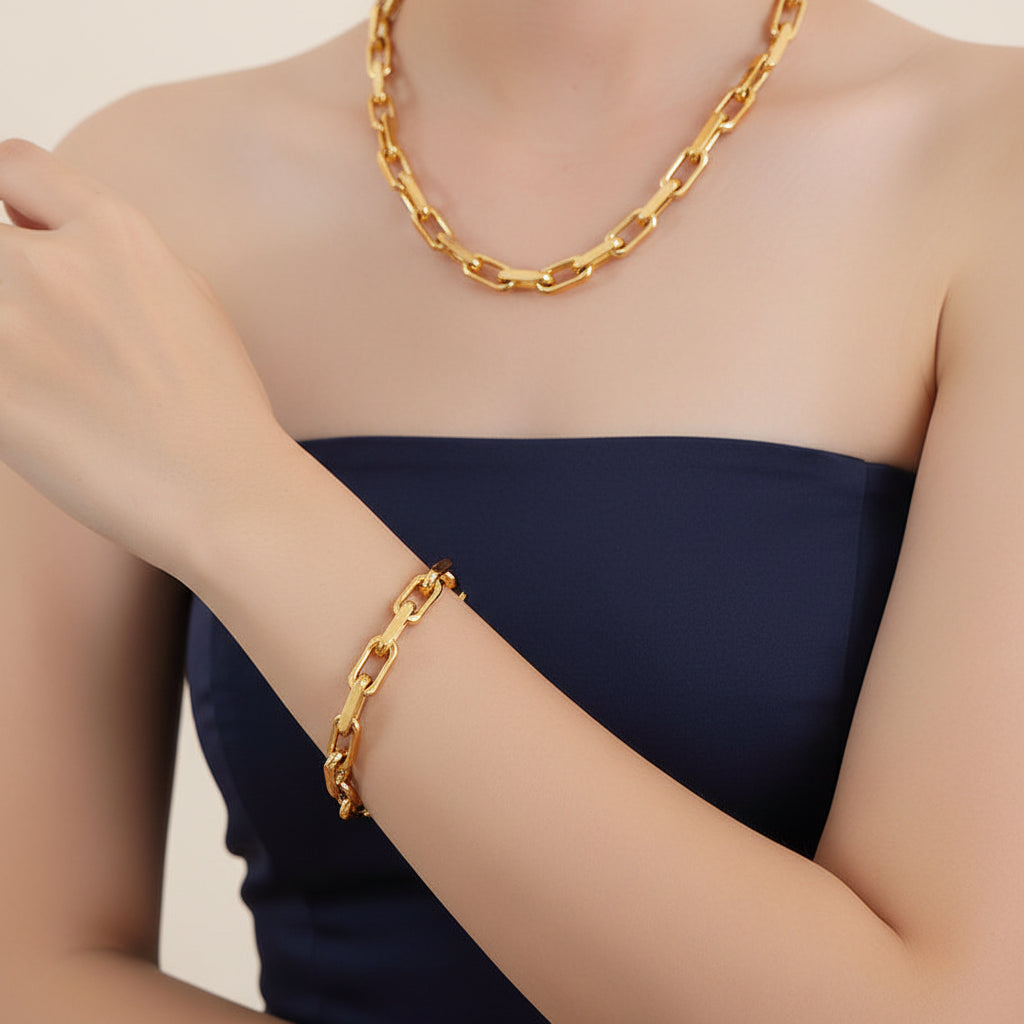 Gold Link Necklace & Bracelet Set