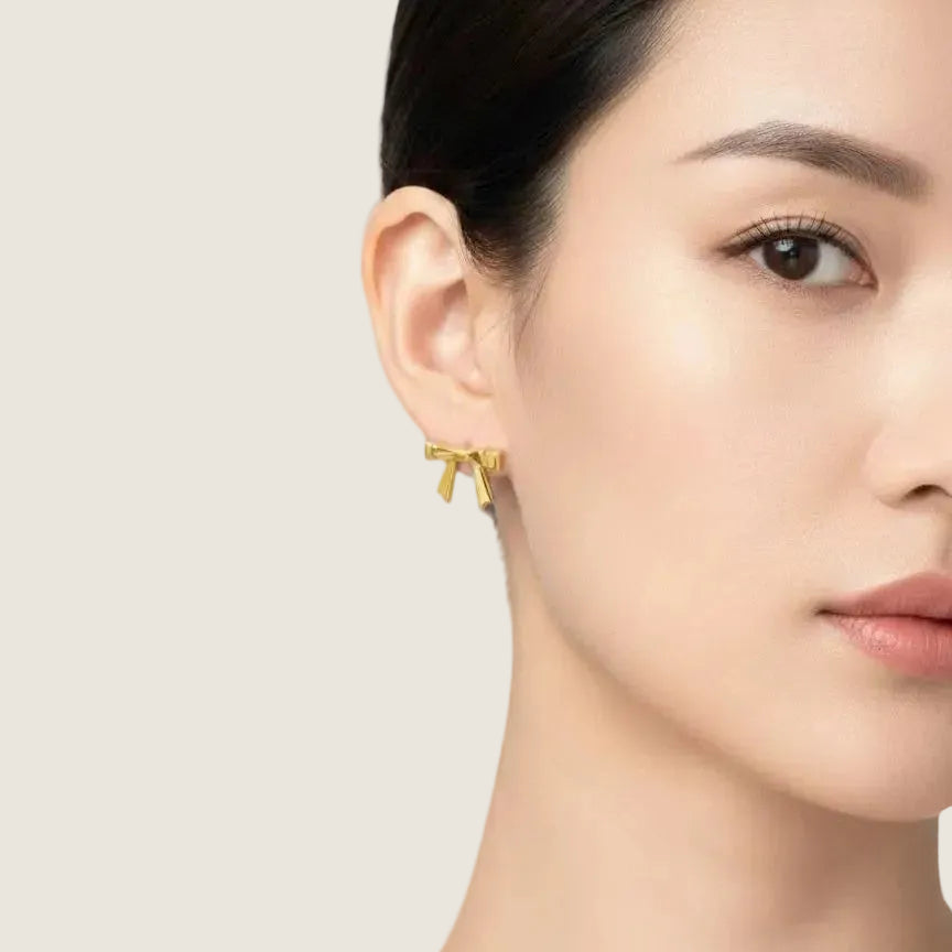 Golden Bow Stud Earrings