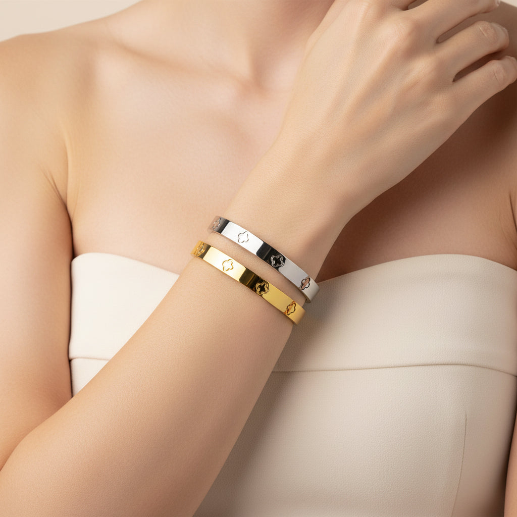 Silver & Gold Clover Bangle