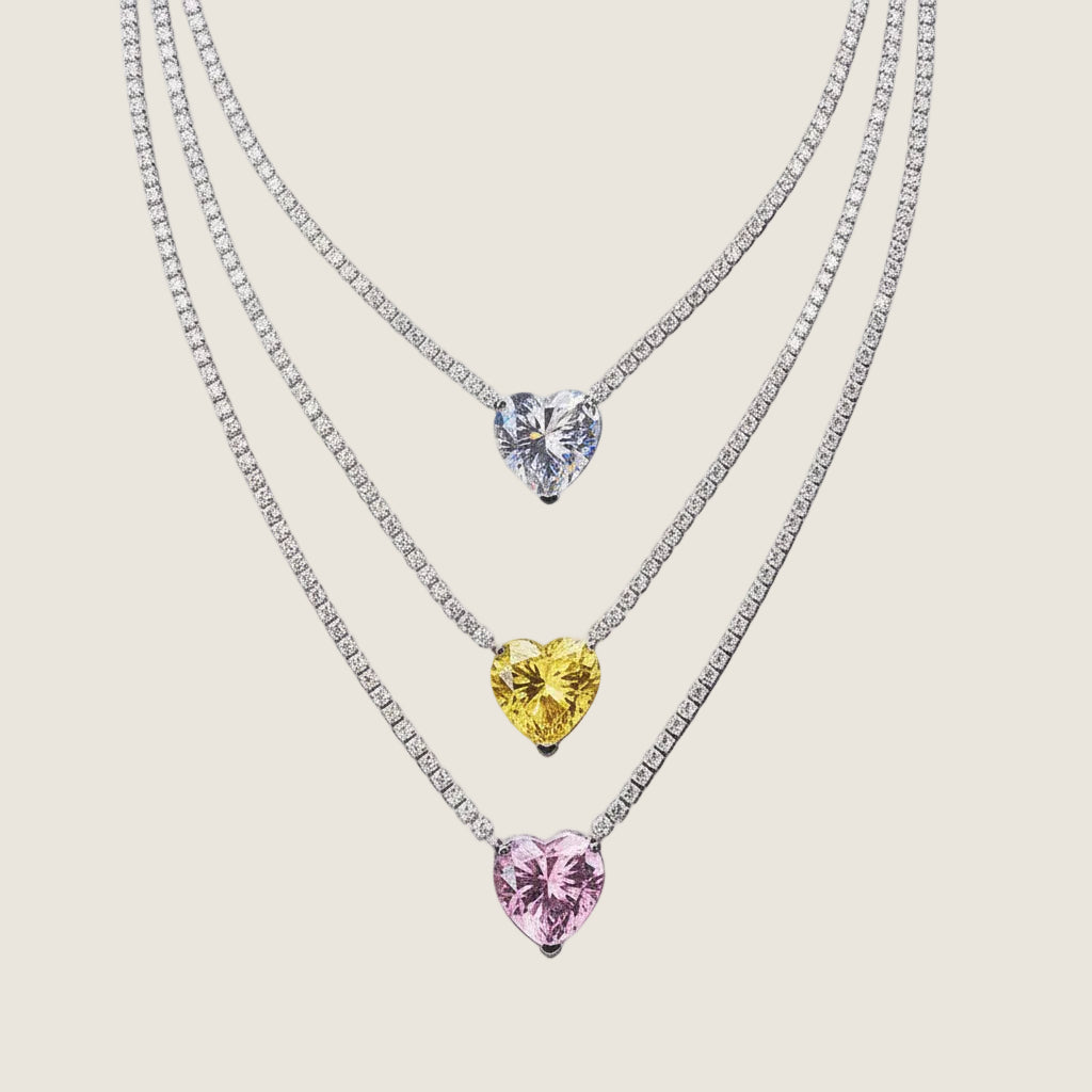 Rhodium Gold Plated Heart Necklace with Zirconia