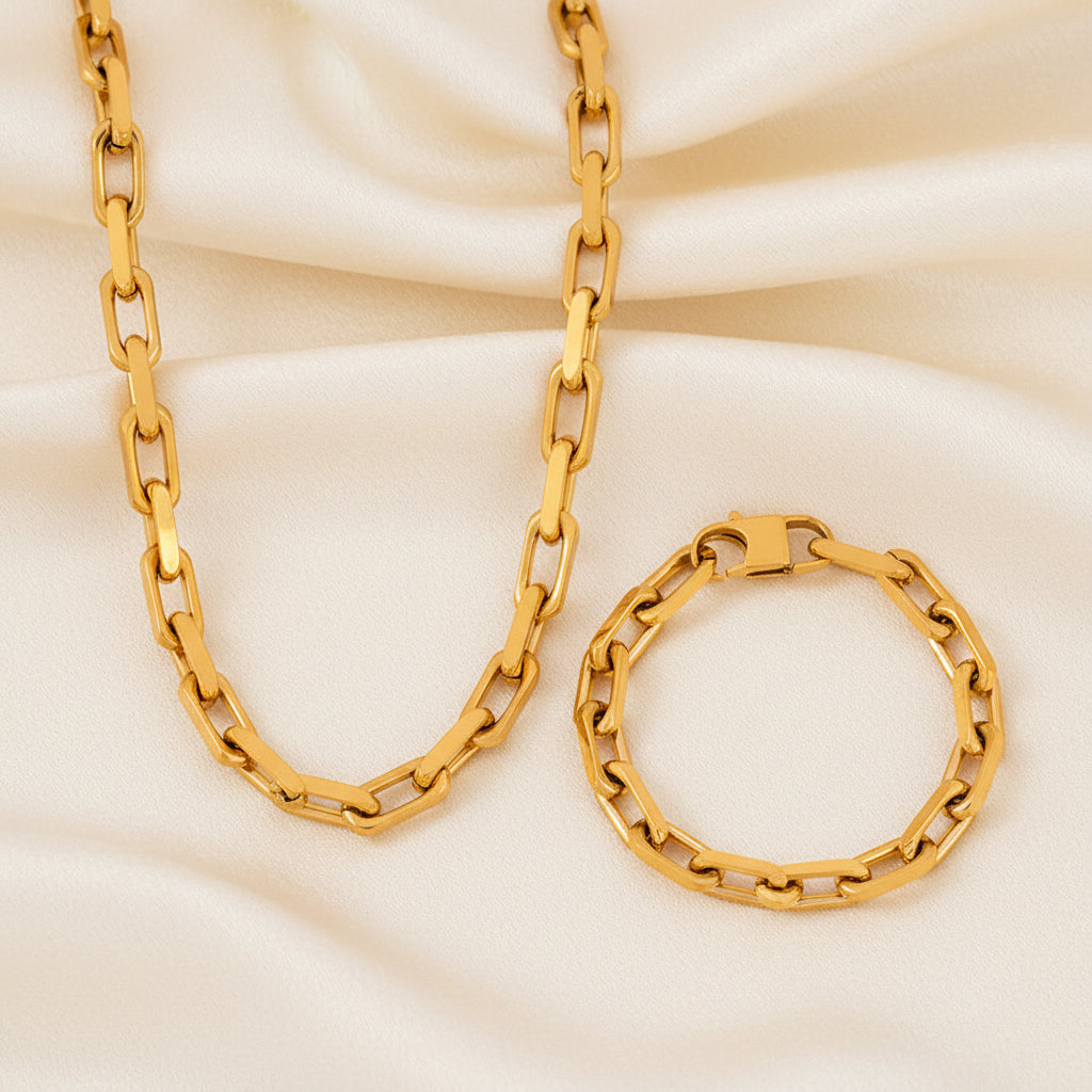 Gold Link Necklace & Bracelet Set