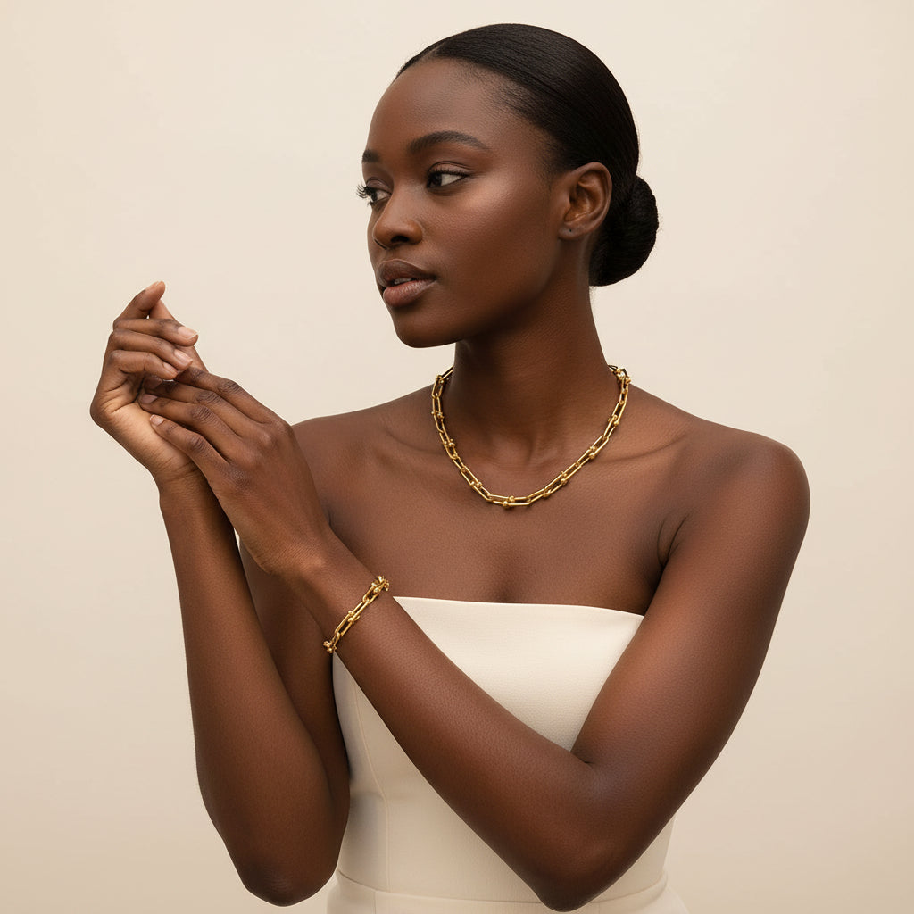 Gold Chain Necklace & Bracelet Set