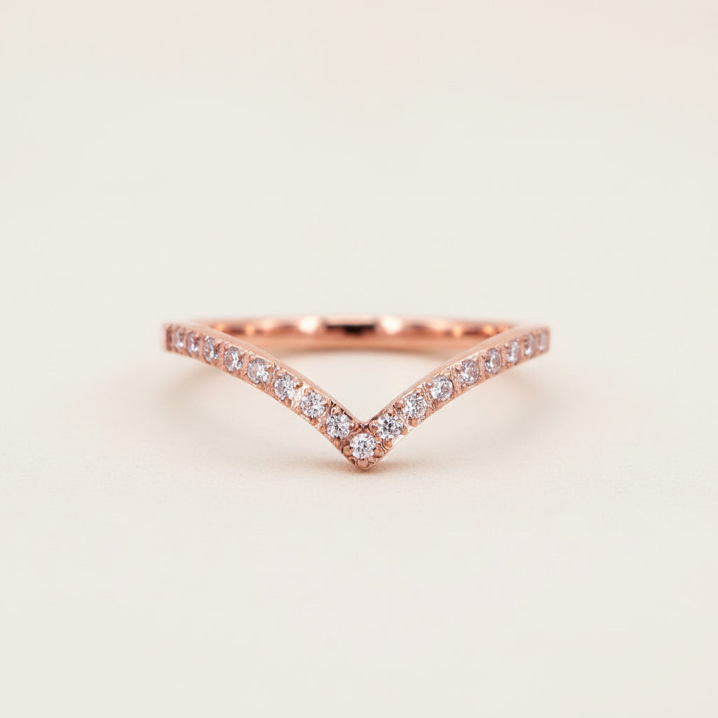 V Shine Ring with Rhinestones