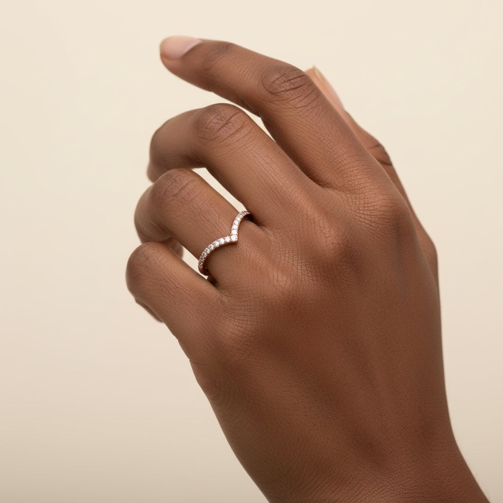 V Shine Ring with Rhinestones