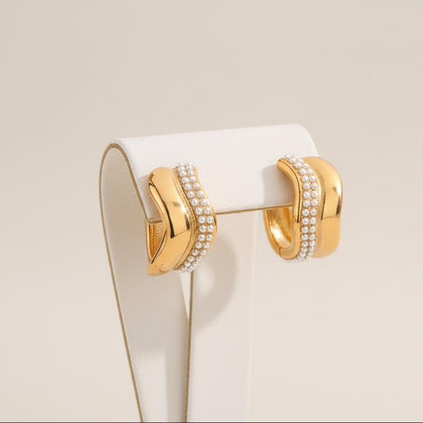 Gold Plated Wave Crystal Earrings