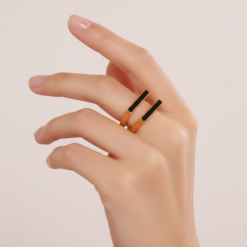 Modern Acrylic & Gold Tone Stainless Steel Ring