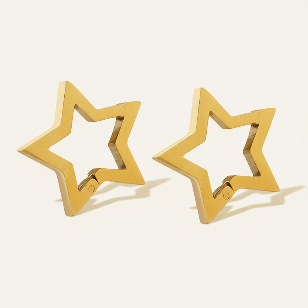 Star Hoop Earrings Gold Plated