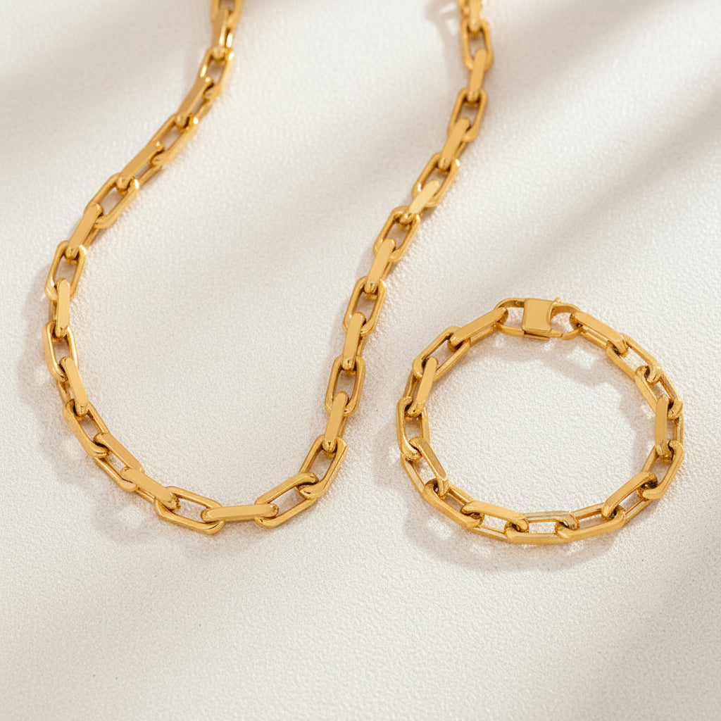 Gold Link Necklace & Bracelet Set
