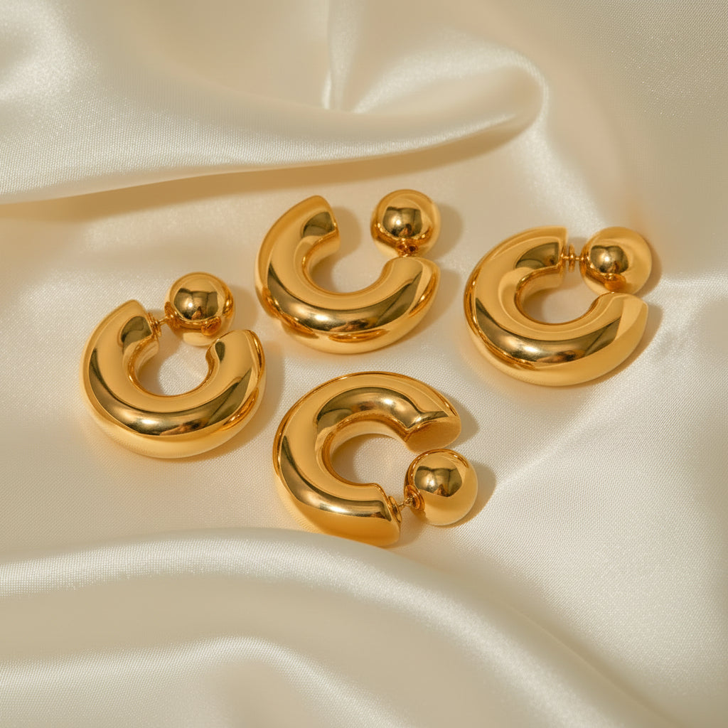 Modern Chunk Hoop Stud Earrings