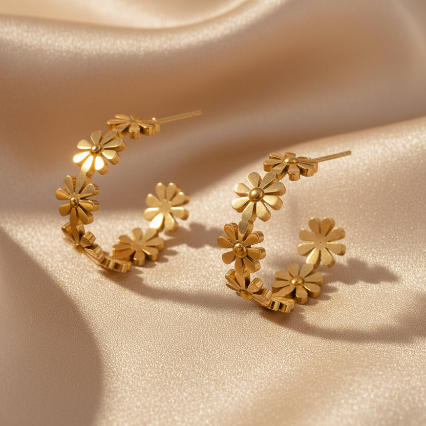 Floral Hoop Earrings with Crystal Accents