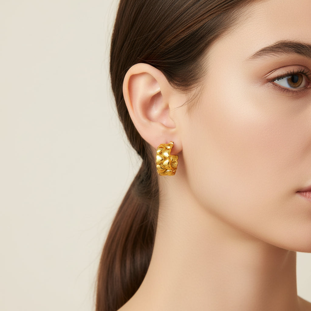 Bold Heart Link Hoop Earrings Gold Plated