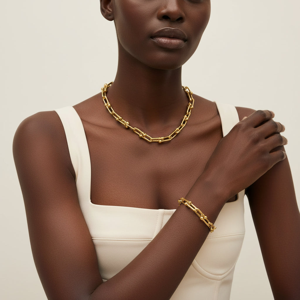 Gold Chain Necklace & Bracelet Set