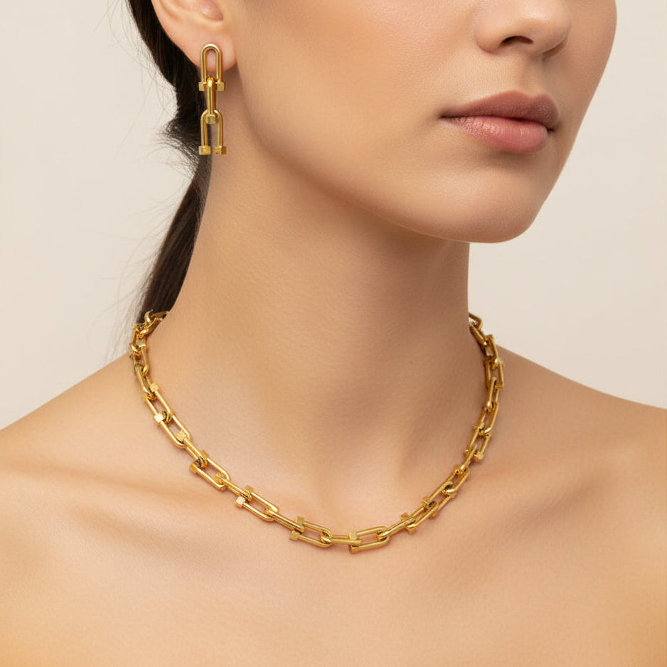 Paperclip Necklace & Earrings Set