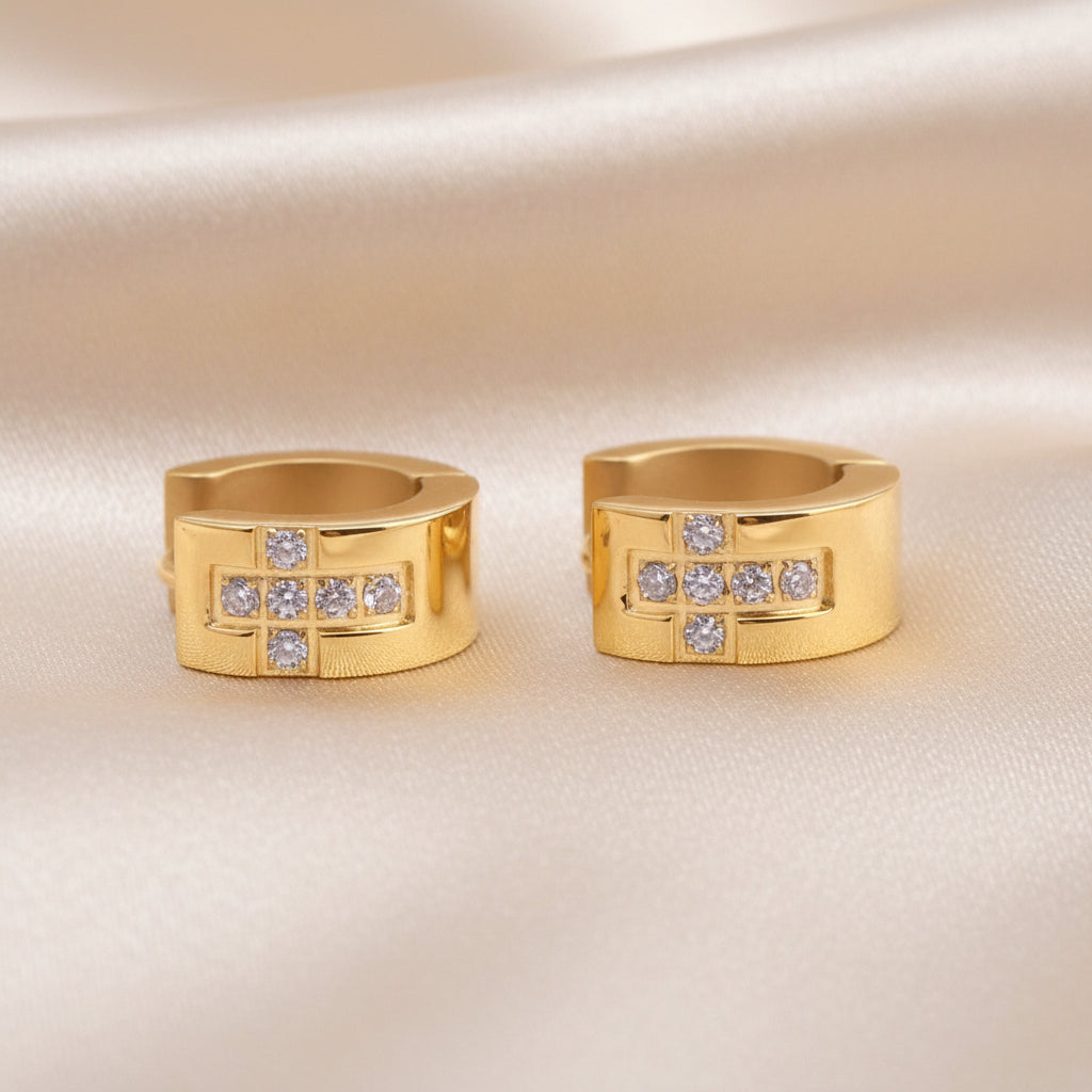 Cross Zirconia Hoop Earrings