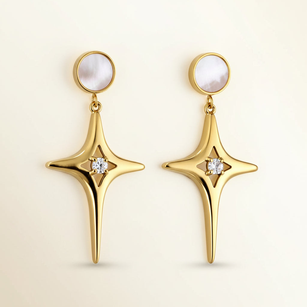 Star Drop Earrings with Crystal