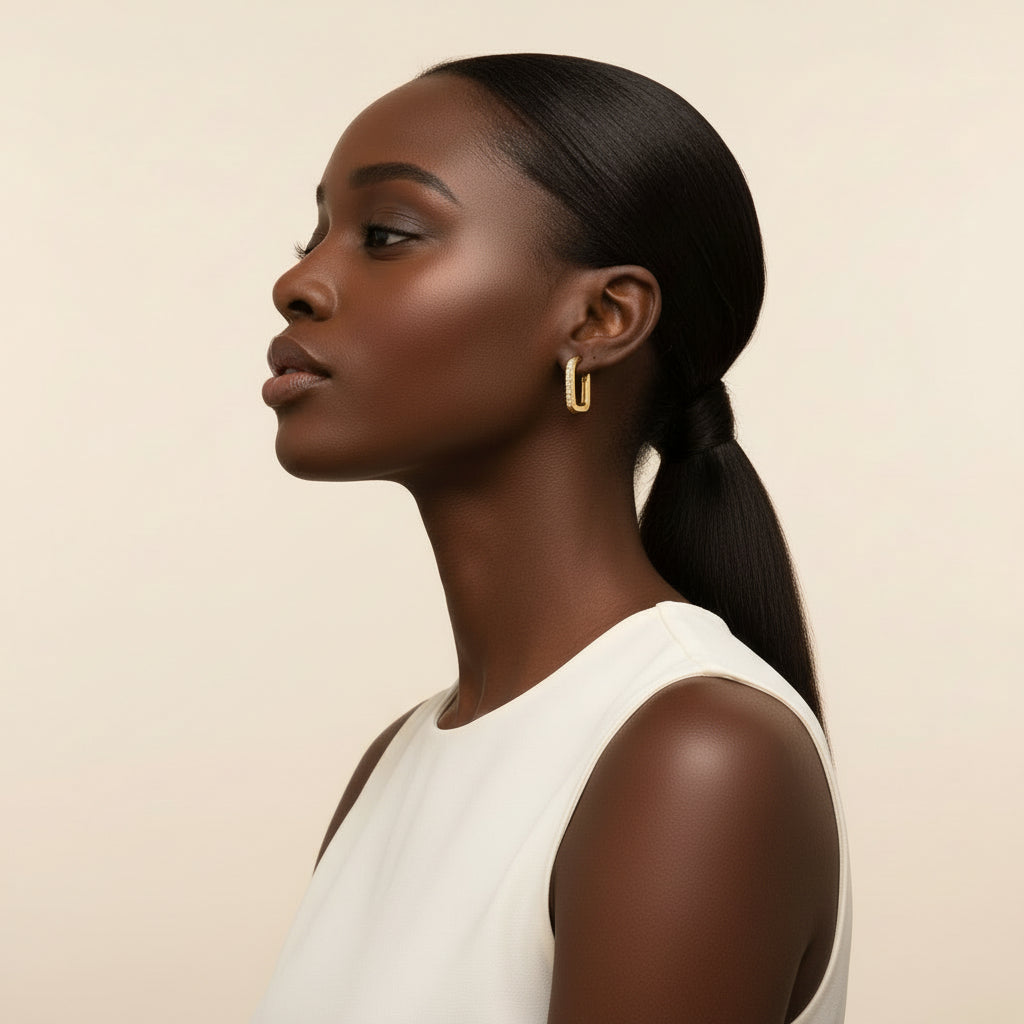 Rectangular Hoop Earrings with Zirconia