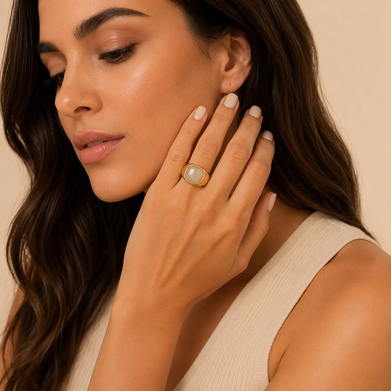 Elara White Signet Ring