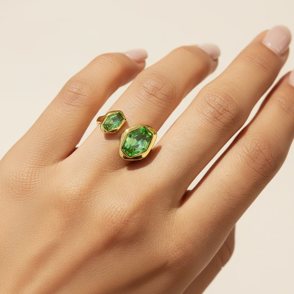 Adjustable Green Zirconia Ring by Lutche Jewelry