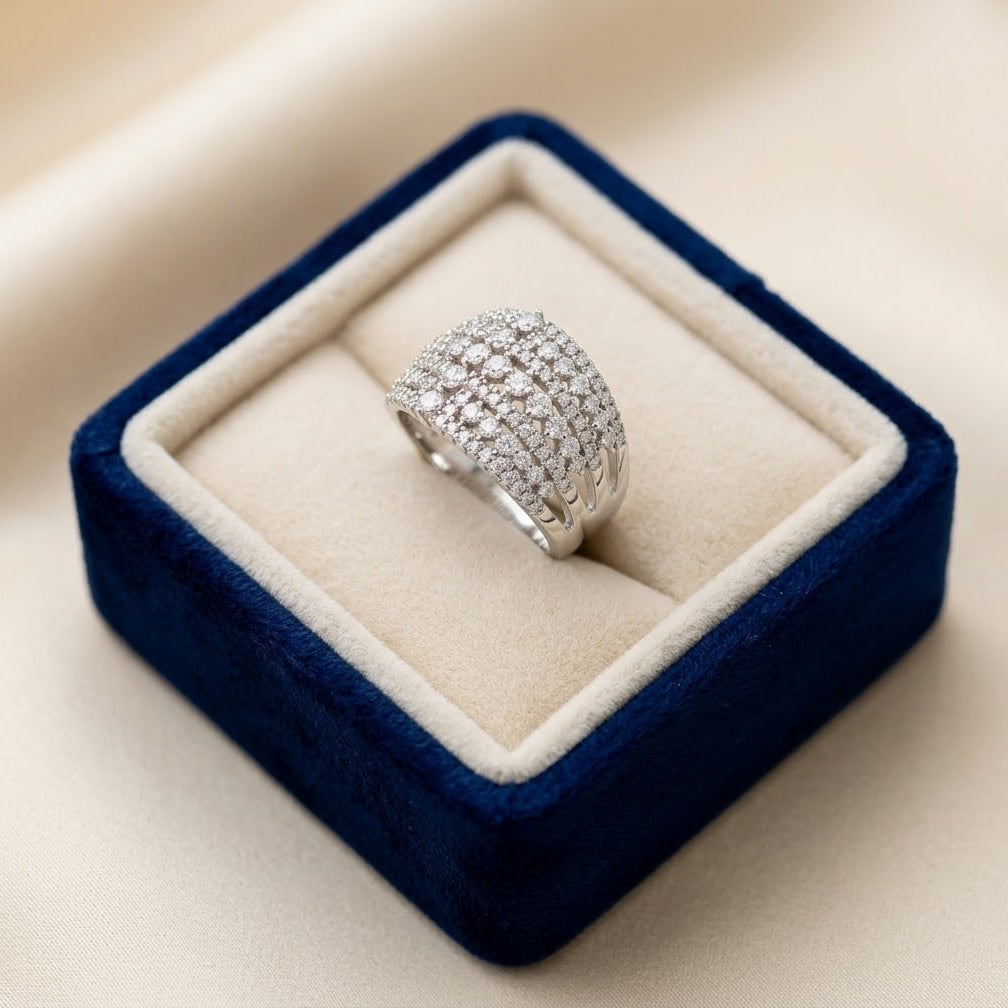 Aurora Pavé Moissanite Ring – Sterling Silver