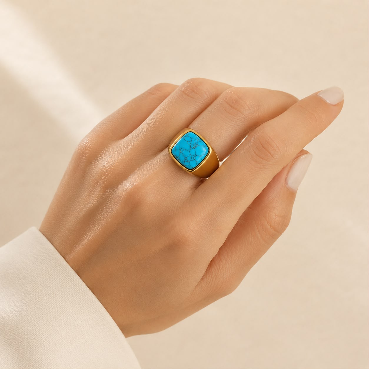 Turquoise Signet Ring – 18K Gold Plated Stainless Steel