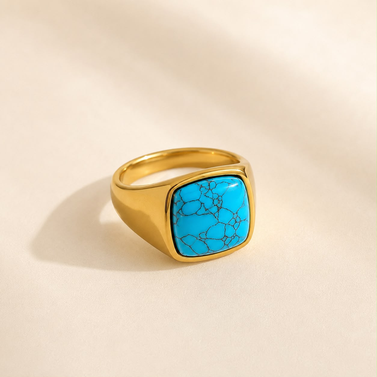 Turquoise Signet Ring – 18K Gold Plated Stainless Steel