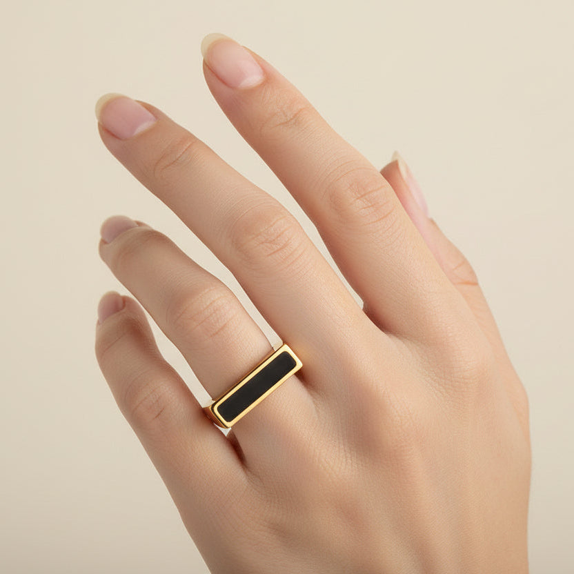 Modern Acrylic & Gold Tone Stainless Steel Ring