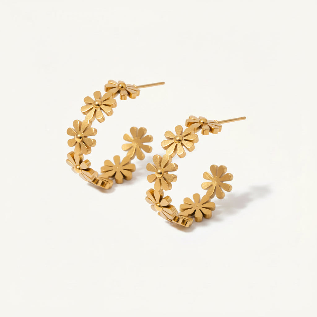 Floral Hoop Earrings with Crystal Accents