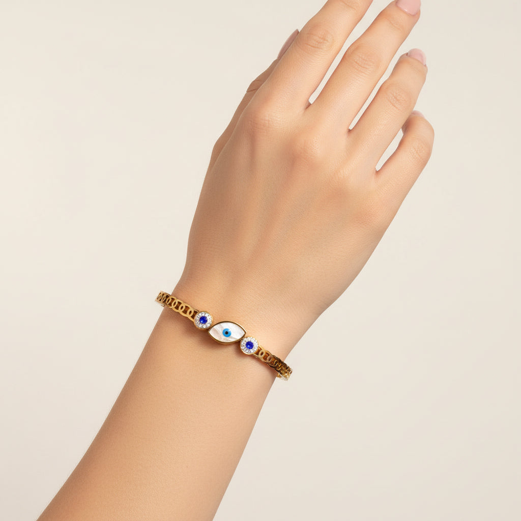 Bangle Evil Eye Blue Zirconia Accents