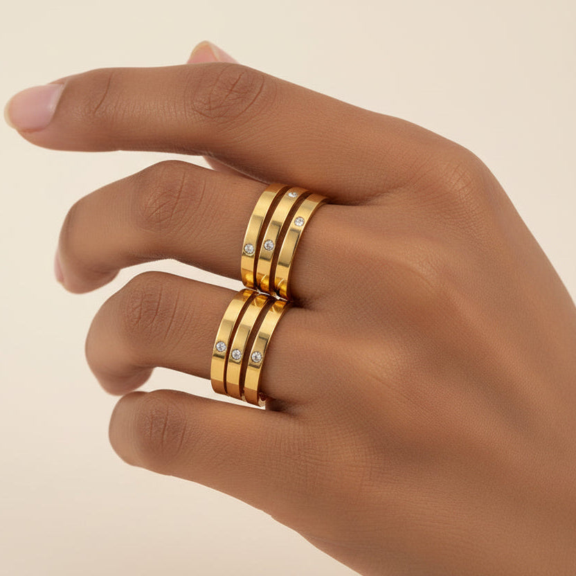 Ring Titanium Steel with Rhinestones