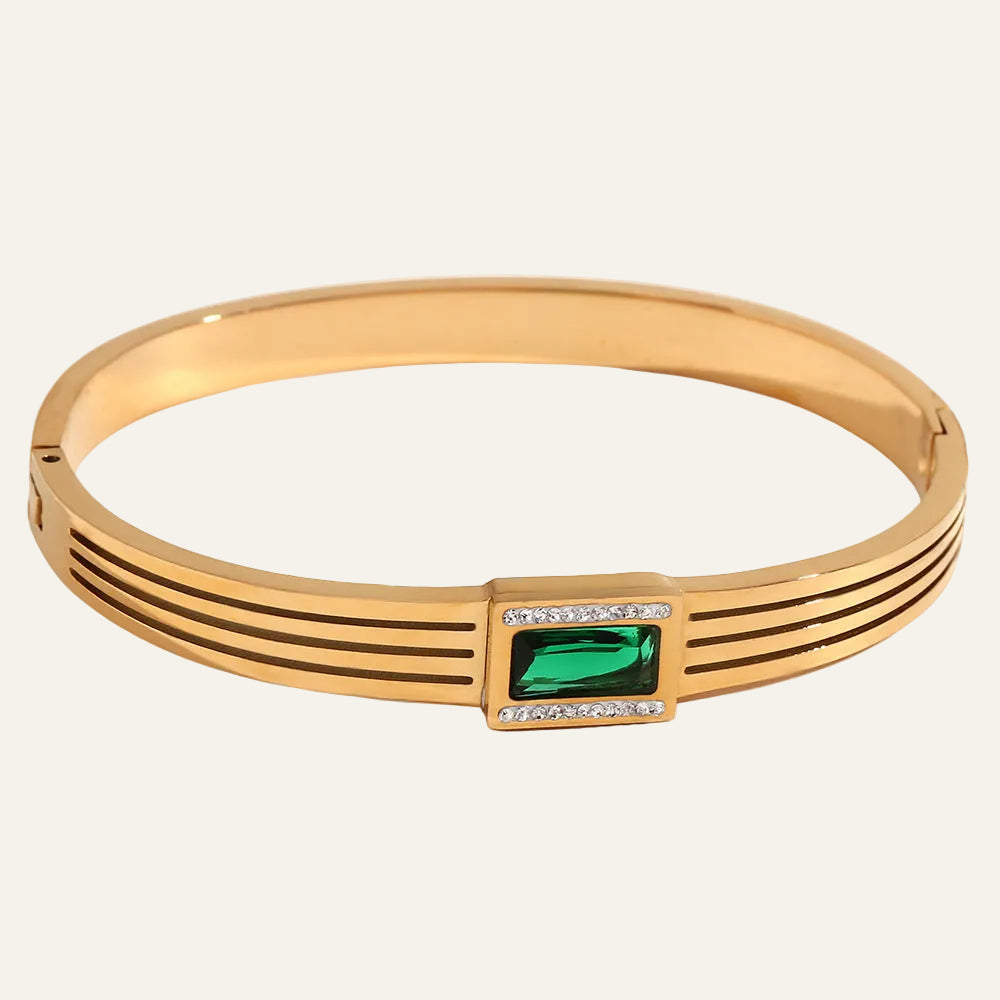 Bangle with Green and White Gemstones