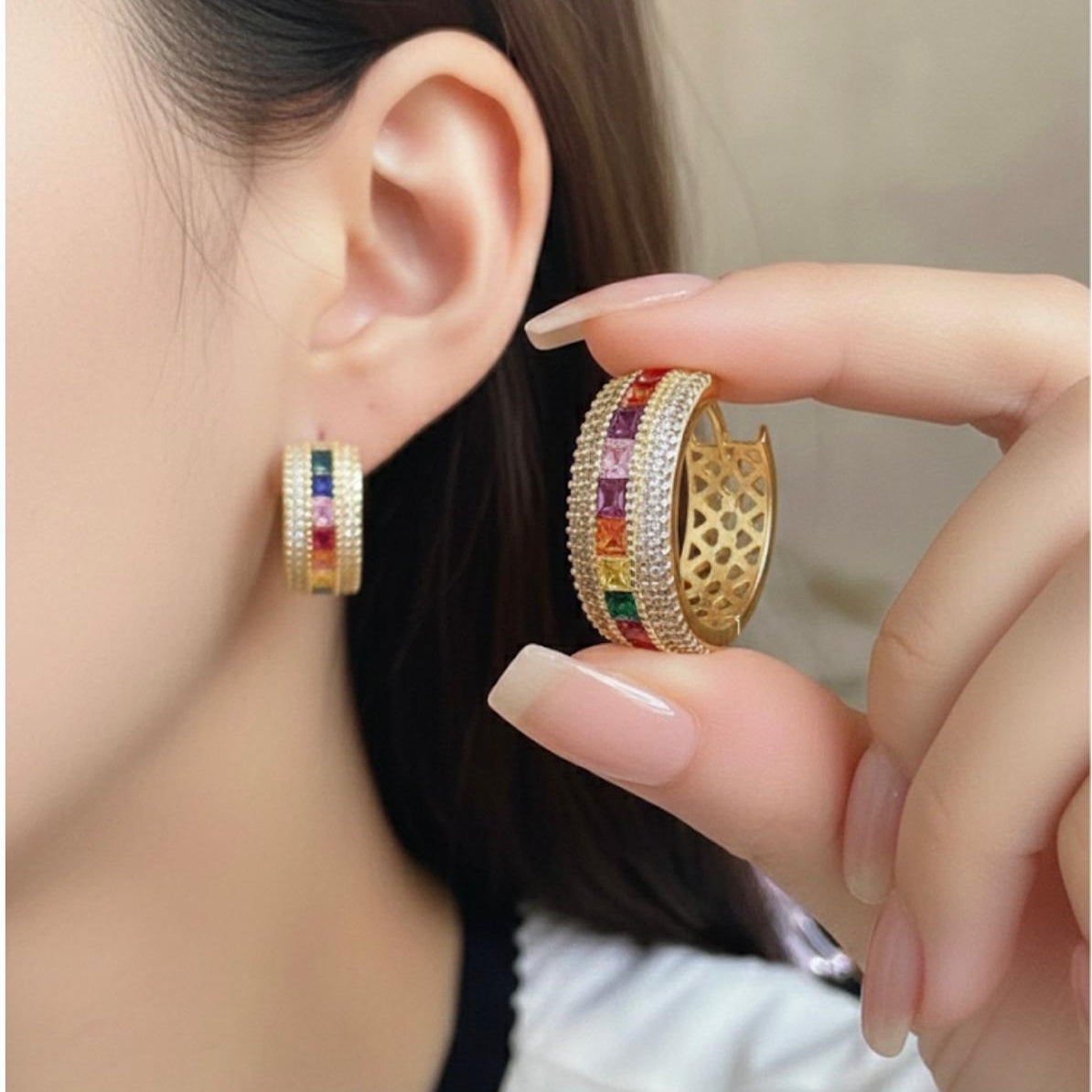 Stainless Steel Earrings Zirconia Gemstones