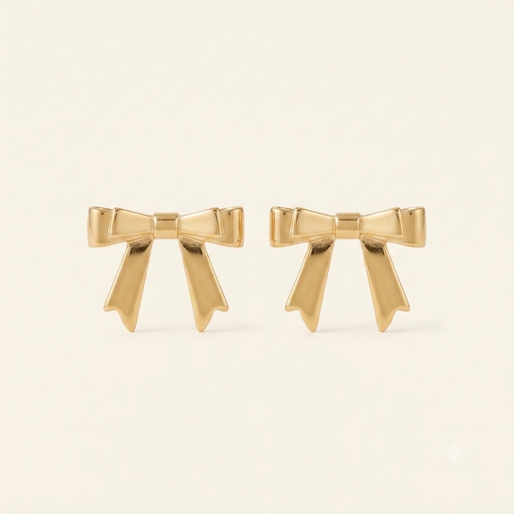 Golden Bow Stud Earrings