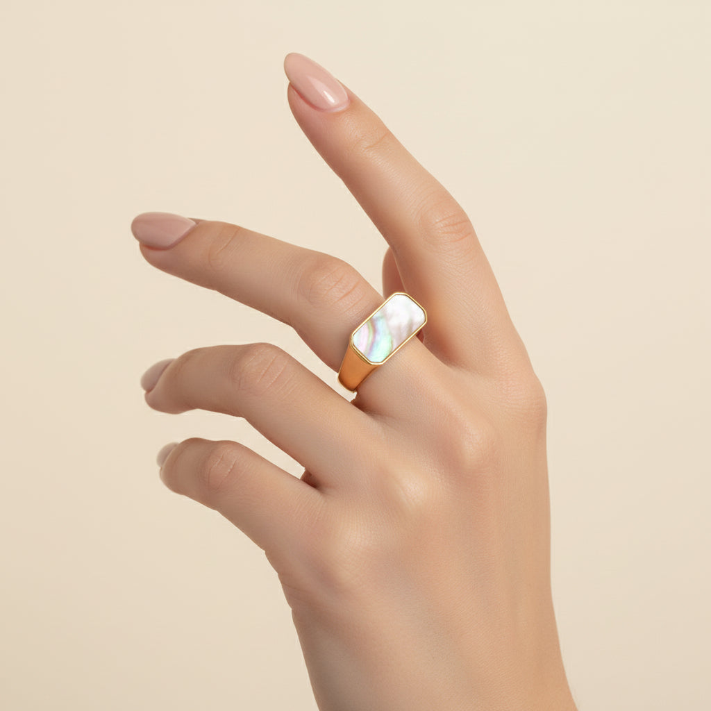 18K Gold Plated Mother of Pearl Open Ring
