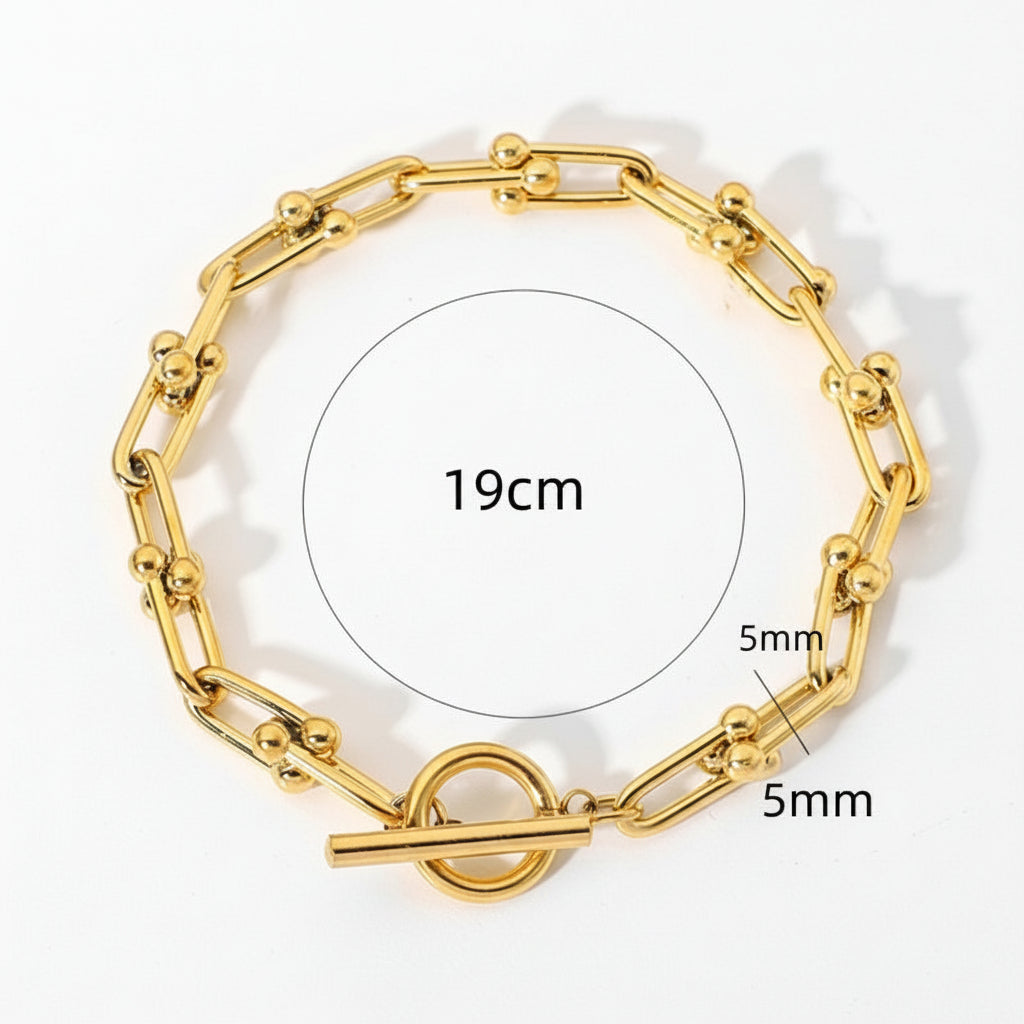18K Gold Plated Link Bracelet with Toggle Clasp